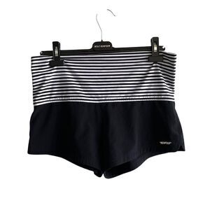 SEAFOLLY Fold-Over Swim Coverup Shorts Black White Stripe L
